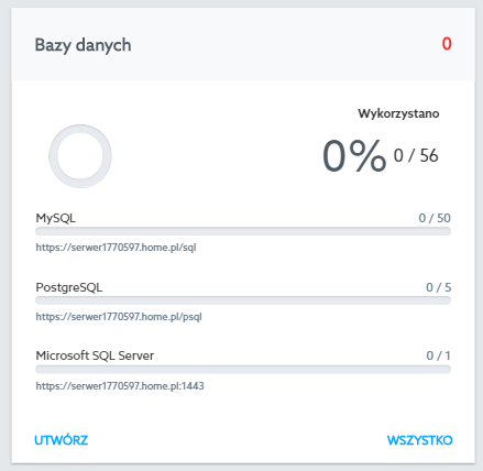 Panel klienta home.pl - Usługi WWW - Bazy danych - Kliknij przycisk Wszystko