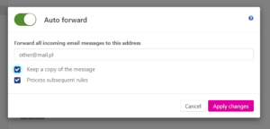 Automatic forwarding of incoming email to another e-mail address.