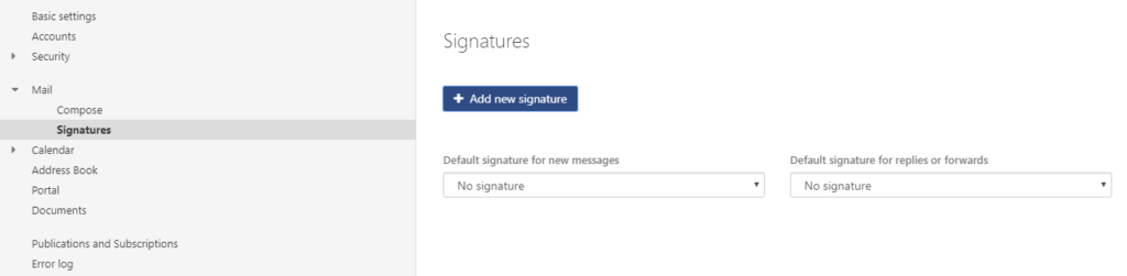 Webmail - Profile - Settings - Mail - Signatures - Click Add new signature