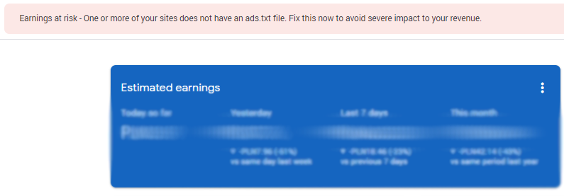 Jak naprawić błąd Google AdSense: Earnings at risk – sites not have an ads.txt file