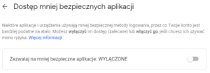 Opcja wyłączenia dostępu G Suite