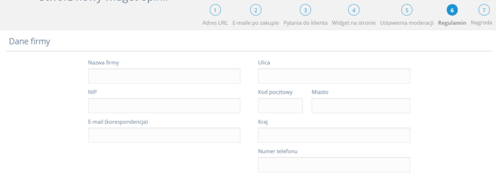Getreview - konfiguracja aplikacji w sklepie home.pl - uzupełnij swoje dane.
