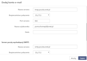 Serwer IMAP i SMTP poczty onet.pl