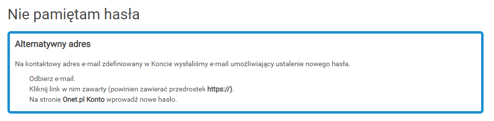 Zmiana hasła do skrzynki e-mail w Poczcie Onet.pl. Wyślij wiadomość na alternatywny adres e-mail.