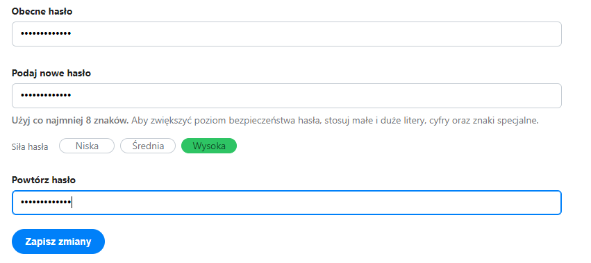 Podaj obecne i nowe hasło dostępu do skrzynki e-mail w O2.pl.