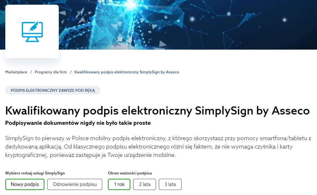 Kwalifikowany podpis elektroniczny SimplySign w home.pl.