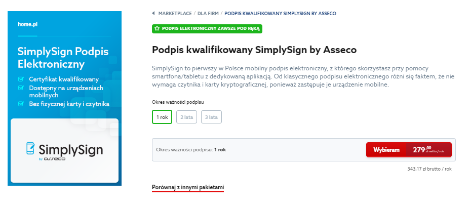 Podpis elektroniczny SimpleSign w home.pl