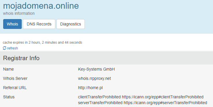 Status domeny clientTransferProhibited - domena zablokowana do transferu.