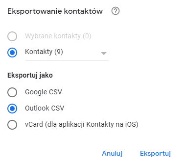 Eksportowanie kontaktów Gmail do pliku CSV.