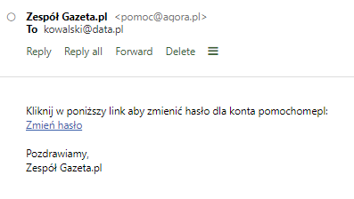 Zmiana hasła do poczty gazeta.pl - kliknij link w odebranej wiadomości e-mail.