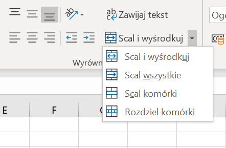 Scal i wyśrodkuj - scalanie komórek w Excel - gdzie znajdę funkcje scalania w programie?