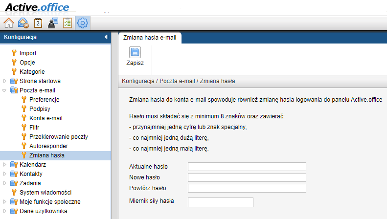 Zmiana ustawień Active.office - zmiana hasła do skrzynki e-mail w nazwa.pl przez Webmail.