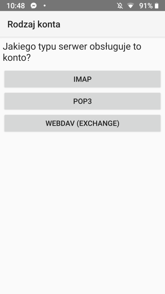 program do obsługi poczty Onet Poczta na urządzeniu Android - konfiguracja IMAP