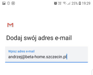 Podaj adres e-mail do konfiguracji w aplikacji Gmail