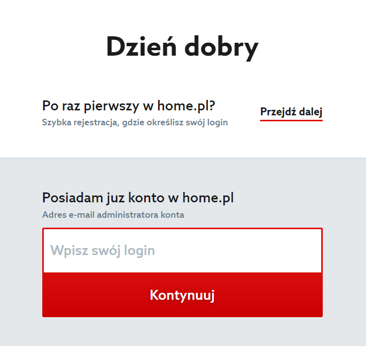Ekran identyfikacji klienta podczas zamawiania usługi w home.pl.