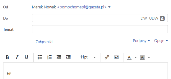 Jak wysłać wiadomość przez adres e-mail skonfigurowanego konta zewnętrznego gazeta.pl?