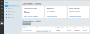 Panel klienta home.pl - lista faktur i zamówień