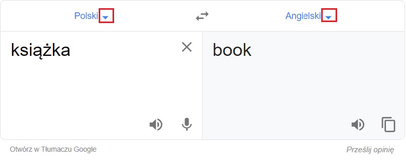 Tłumacz Google - zmiana języka
