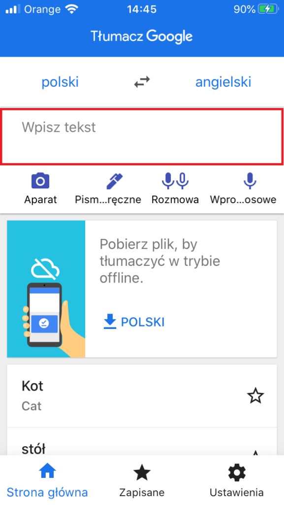 Aplikacja Google Tłumacz na telefon (Android / iOS)