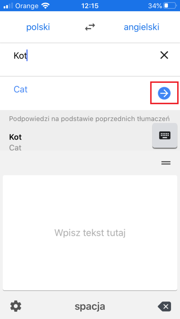 Pismo ręczne - tłumaczenie w aplikacji Google Tłumacz na smartfonach