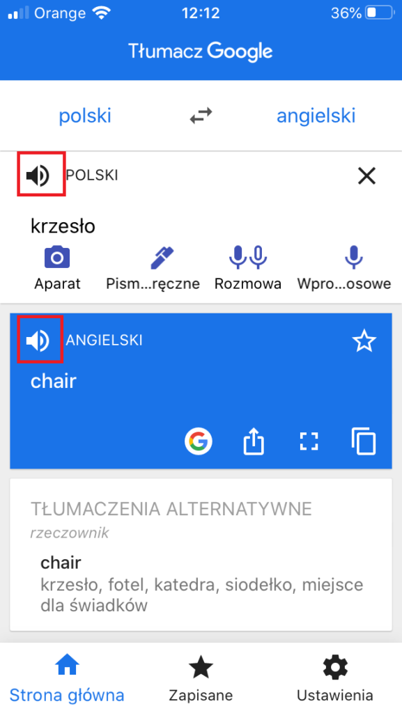 Tłumaczenie w Tłumaczu Google na urządzeniu mobilnym - odsłuchiwanie tłumaczeń