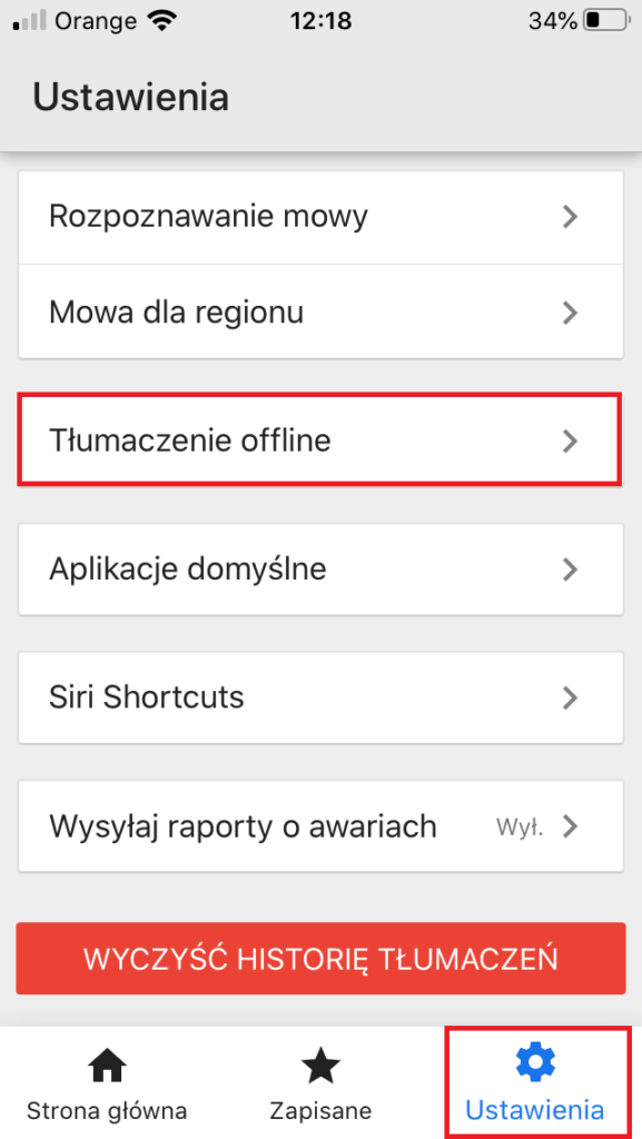 Tłumaczenia offline Google Tłumacz w aplikacji na smartfony Android lub iOS