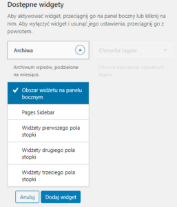 Dodawanie widgetu z panelu admi