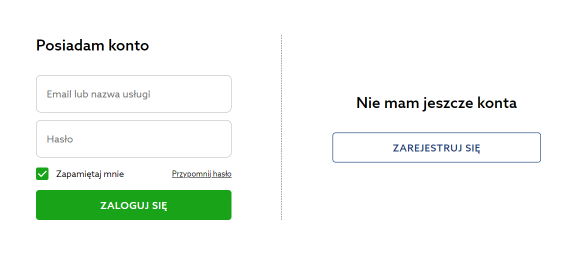 Ekran logowania do konta użytkownika home.pl