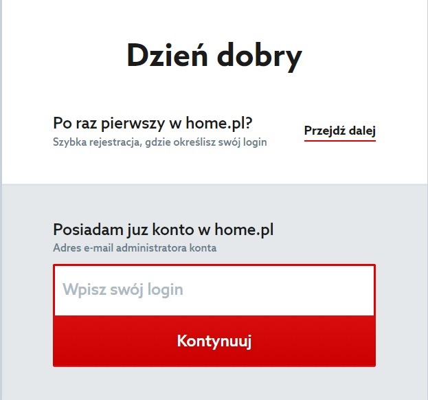 Rejestracja pakietu biurowego Office 365 - identyfikacja klienta home.pl