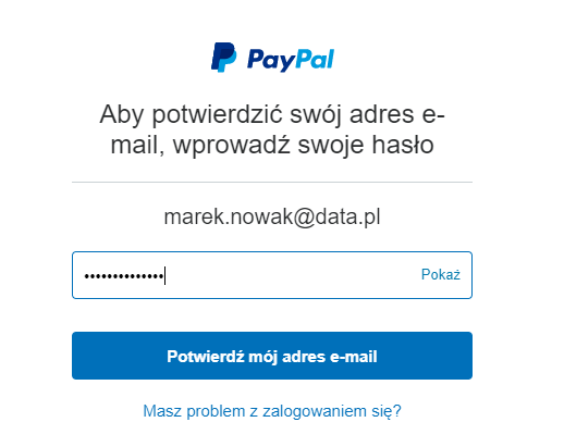  Płatności elektroniczne PayPal i utworzenie konta wymagają potwierdzenia adresu e-mail