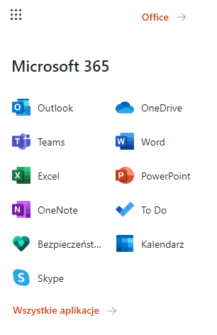 Wybierz aplikacje Office 365 do pracy online po zalogowaniu do konta Microsoft