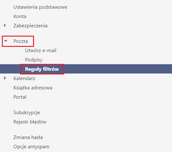 Poczta home.pl - edycja reguł filtrów