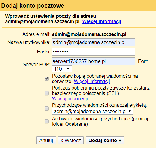 Konfiguracja zewnętrznego konta e-mail w poczcie Gmail