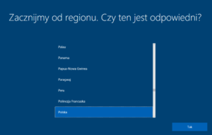 Instalacja Windows 10 - wybór regionu