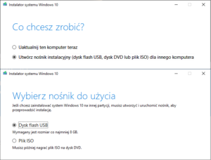 Instalacja Windows 10 - Dokonaj wyboru nośnika