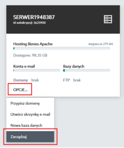 Opcje -> Zarządzaj serwerem