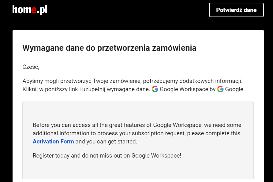 Pierwsza konfiguracja Google Workspace w Panelu home.pl – instrukcja