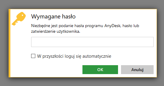 Nienadzorowany zdalny dostęp Anydesk - Wymagane hasło