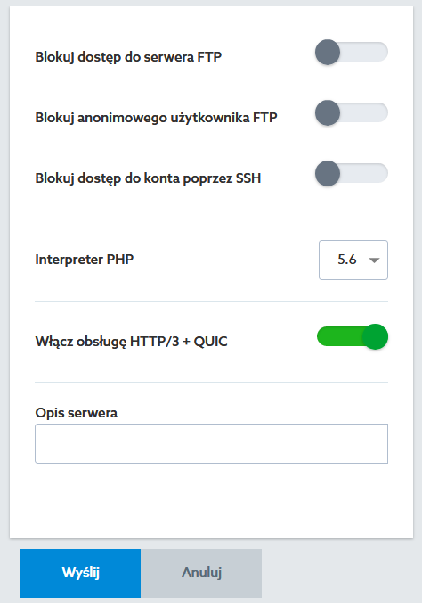 Włącz HTTP3+QUIC