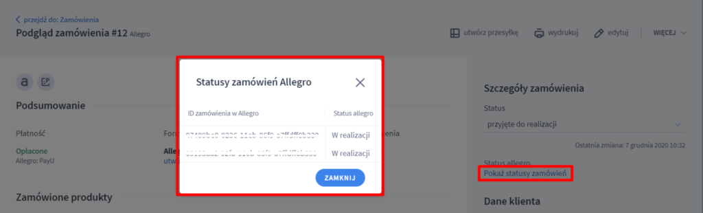 Allegro: Mapowanie statusów zamówień