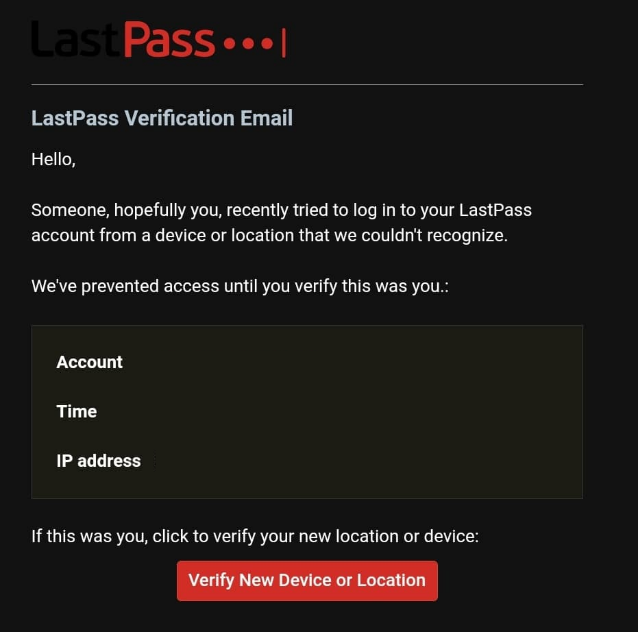 Instalacja LastPass na telefonie Android - Verify New Device or Location