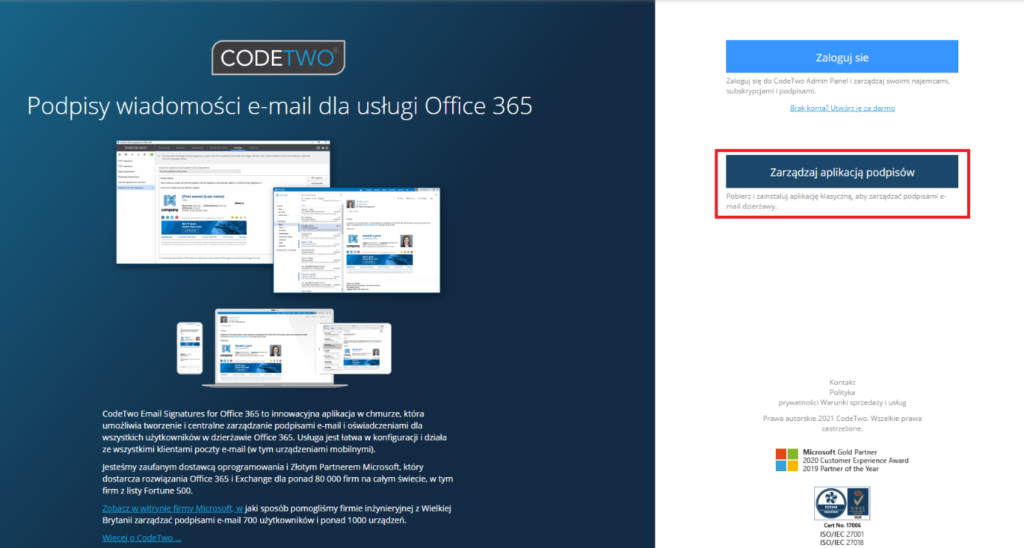 CodeTwo – Obsługiwane platformy i wymagania menedżera stopek poczty Microsoft 365
