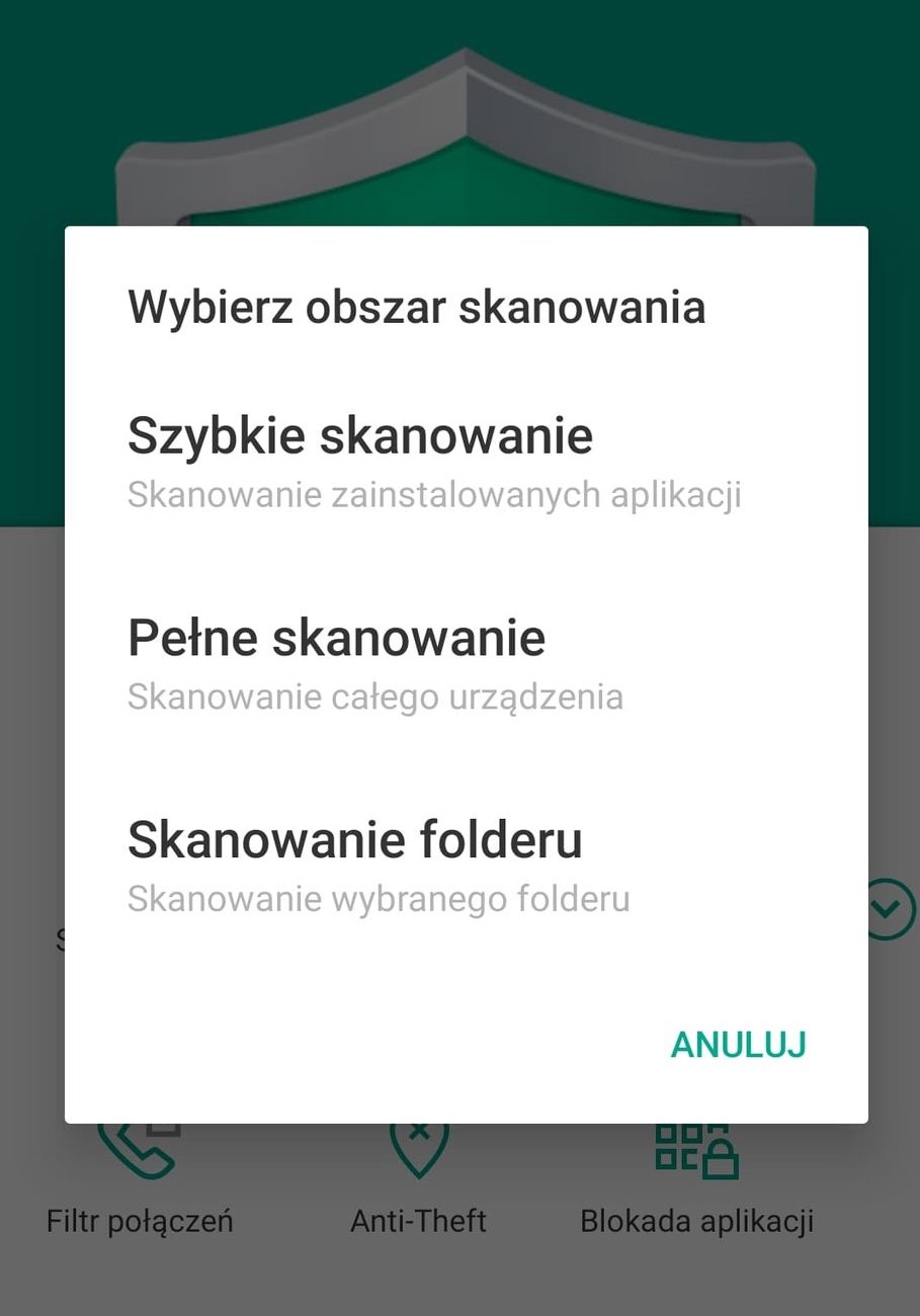 Skanowanie telefonu z Kaspersky for Android