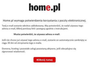 Wiadomość phishingowa podszywająca się pod home.pl