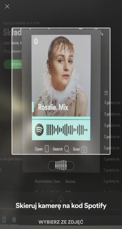 Jeśli znalazłeś gdzieś kod playlisty Spotify zeskanuj go aplikacji aby pobrać ją na swoje urządzenie