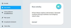 Zrzut ekranu z Panelu klienta home.pl przedstawiający zakładkę Wsparcie kliena - Baza wiedzy