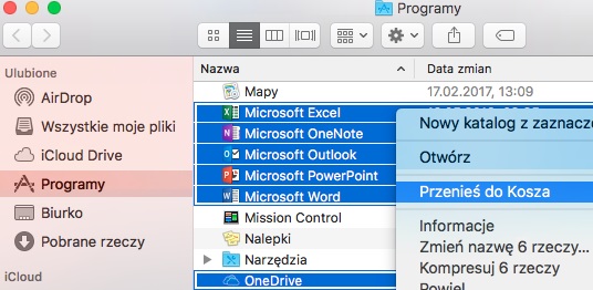 office na mac - jak zaznaczyć aplikacji i je usunąć