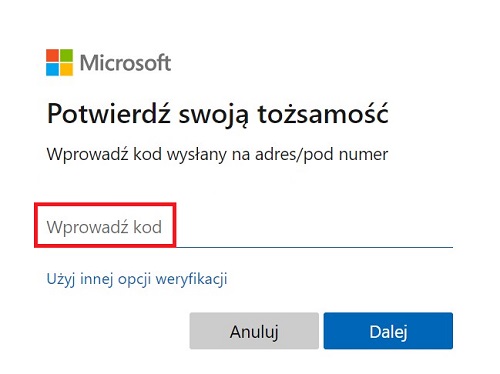 Kod weryfikacyjny konta Microsoft