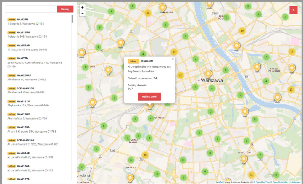 aplikacja polkurier- mapa dostawy