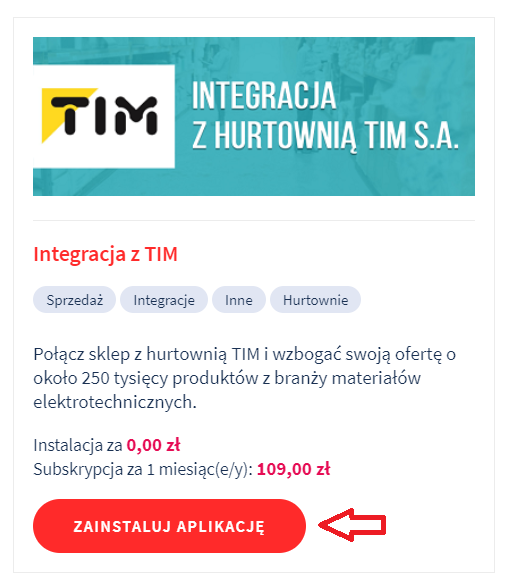 Aplikacja: Integracja z hurtownią Tim – Inteshop
